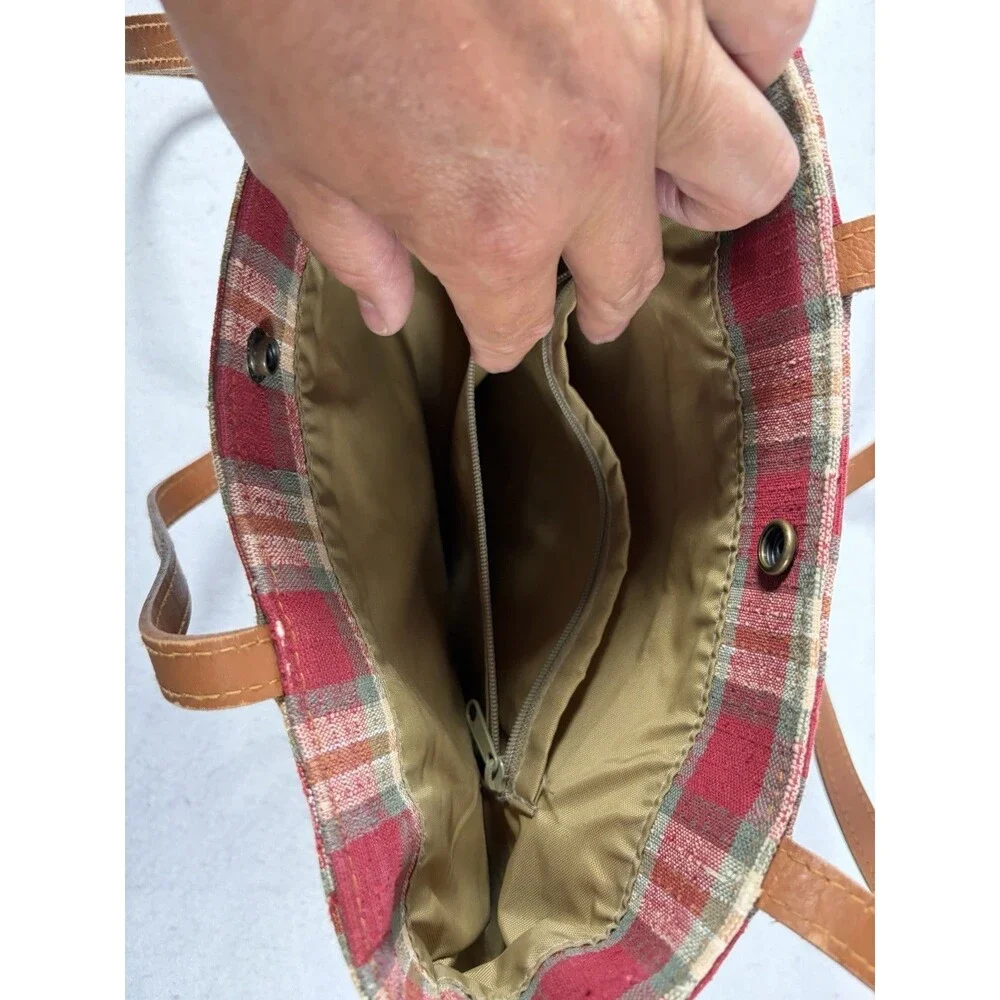 Vintage Longaberger Plaid Tote/Purse Shoulder Strap 2 Interior Pockets USA